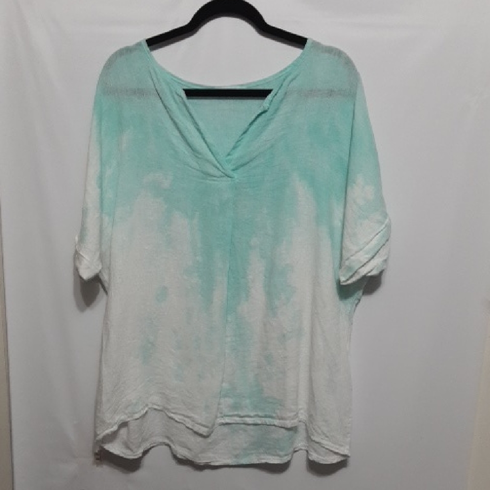 The Unbranded Made In Italy Linen‎ Mint Green and White Women's Top